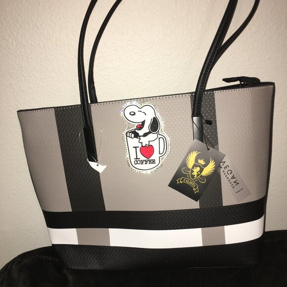Snoopy I love Coffee Large Black Tote Bag - Canvas New - Picture 3 of 5